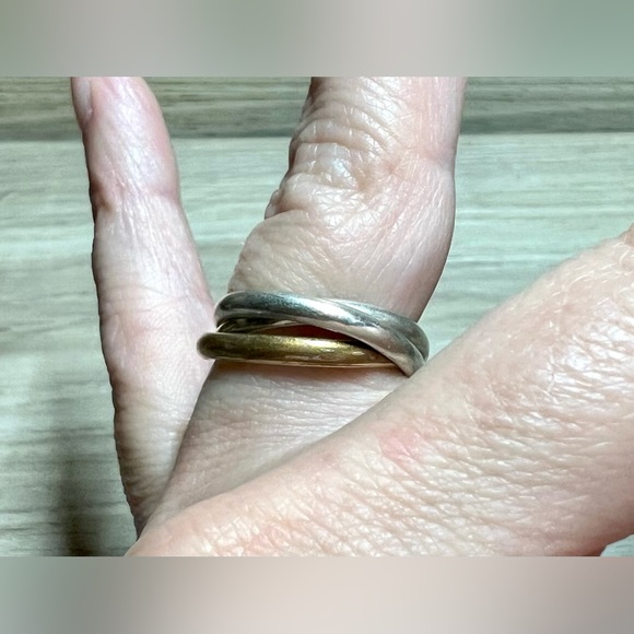 Vintage Sterling Silver Bi-Color 3 Band Rolling Ring, Size 6.5, 4.5g - Picture 6 of 7